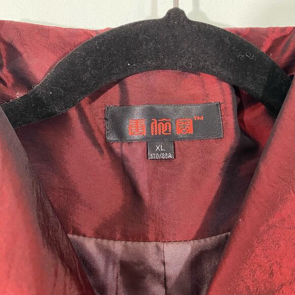 Vintage Dark Red Velvet Floral Mixed Media Button Up Tradition Chinese Jacket - Picture 6 of 8